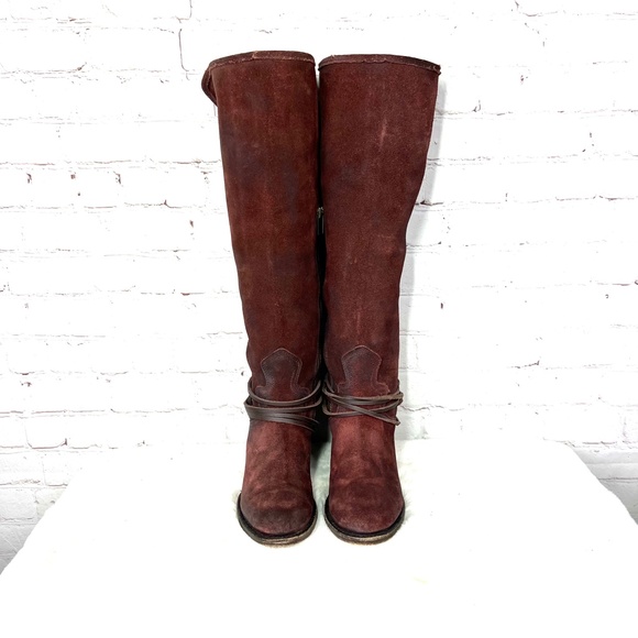 |•FREEBIRD BY STEVEN•| 'Coal' Distressed Burgundy Suede Full Lace Up Back Boots - Picture 3 of 12